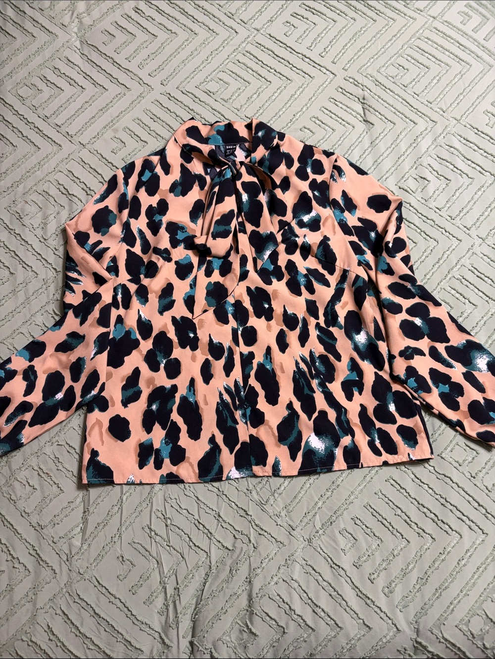 Tie-Neck Animal Print Blouse - Cream/Black